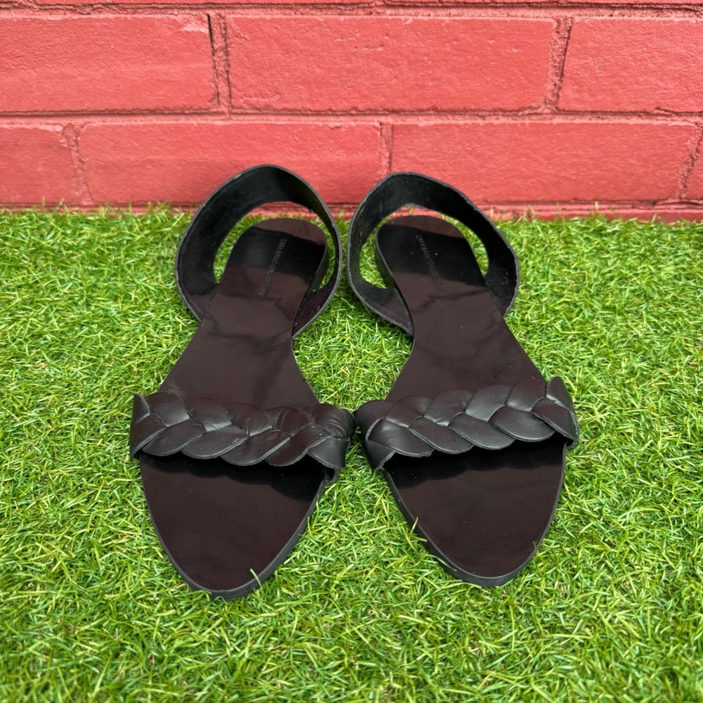 Zara Basic Collection Black Leather Braided Sling… - image 2